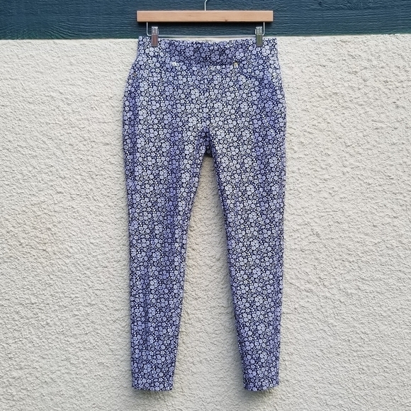 MICHAEL Michael Kors black and white floral stretchy pull on ankle pants medium - Picture 1 of 5